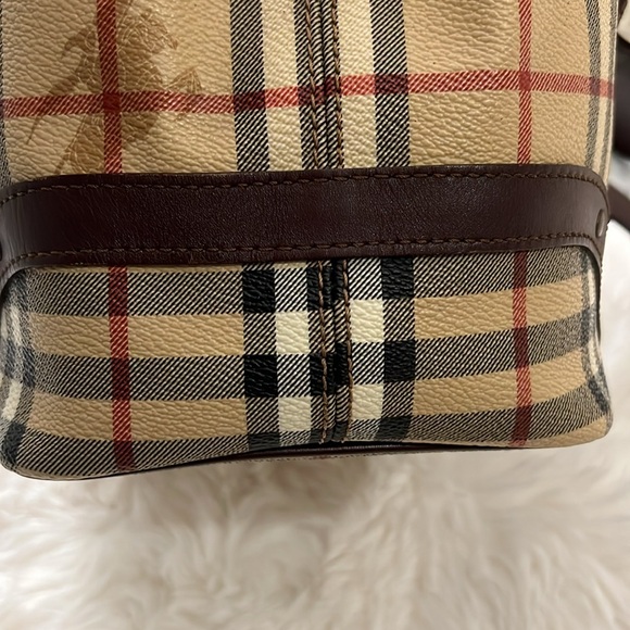 Authentic Burberry Haymarket Check Canvas Buckle Handbag Brown - Picture 13 of 17